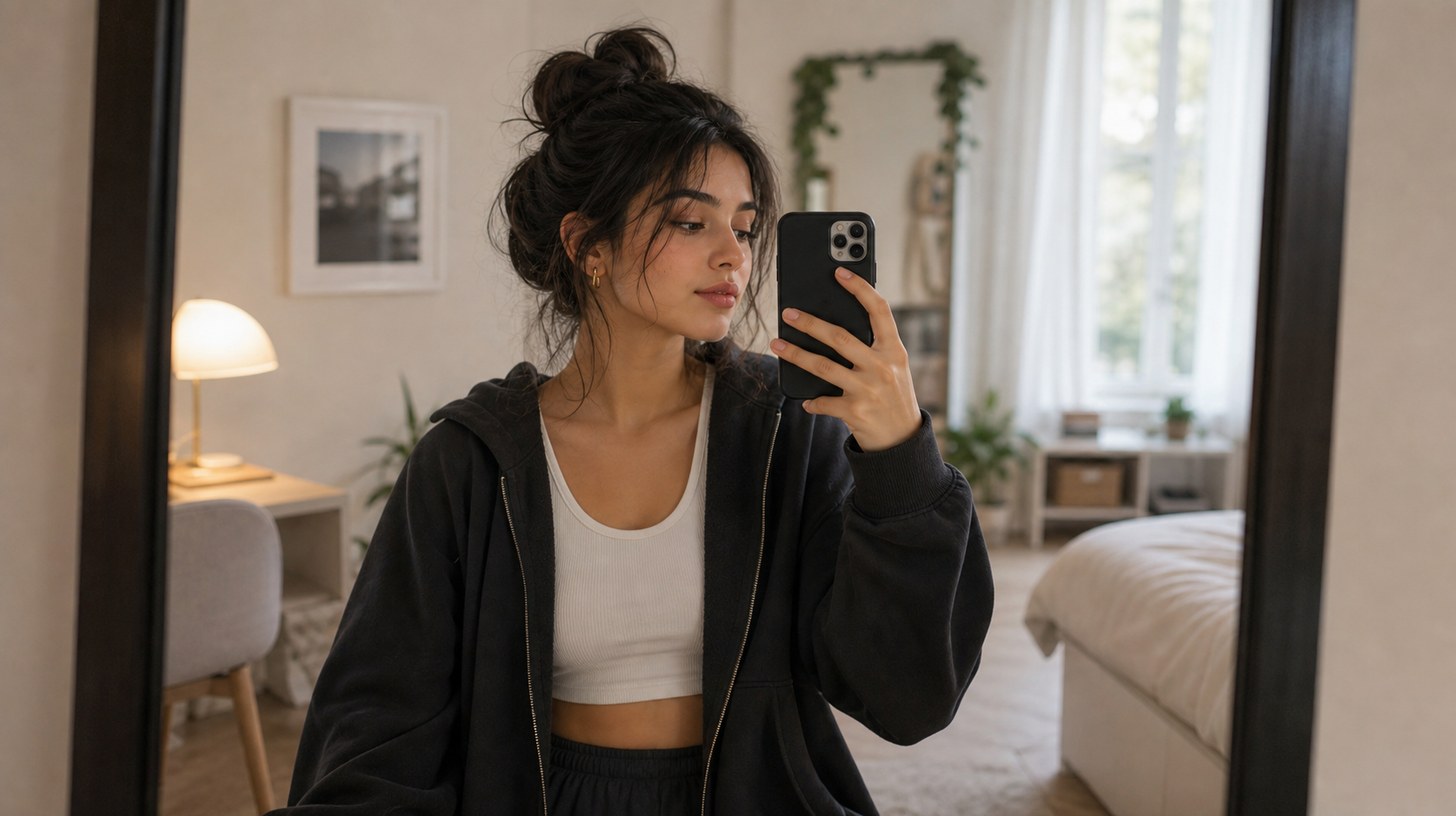 Mirror Selfie AI Editing Prompts for Clean Profile Photos style direction