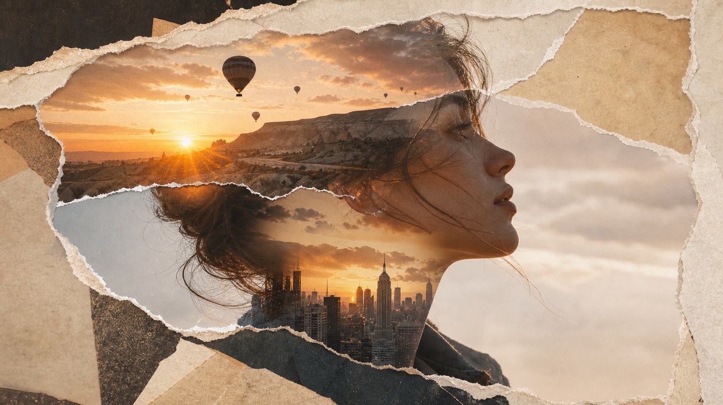 Torn Paper Double Exposure AI Editing Prompts style direction
