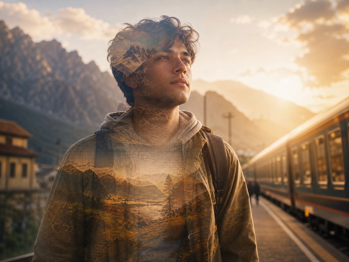 Travel Memory Double Exposure AI Photo Editing Prompts style direction